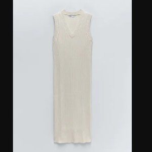 ZARA KNIT MIDI DRESS CREAM